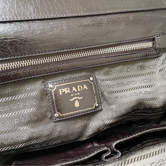 Prada dark brown Vitello leather trimmed nylon doctor bag satchel - Picture 8 of 14